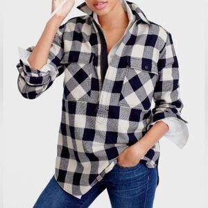 J. Crew Buffalo Plaid Flannel 1/2 Zip Shirt Jacket Black White L